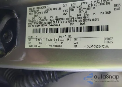 2020 Ford F-150 Xlt from USA, damaged, VIN 1FTEW1E40LFA47374